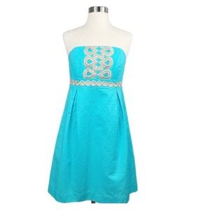 Lily Pulitzer Betsey Dress Wave Jacquard Strapless Shorely Blue Size 6